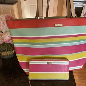Kate Spade  multicolor stripes Purse & Zip around wallet  Retails $458  Lot